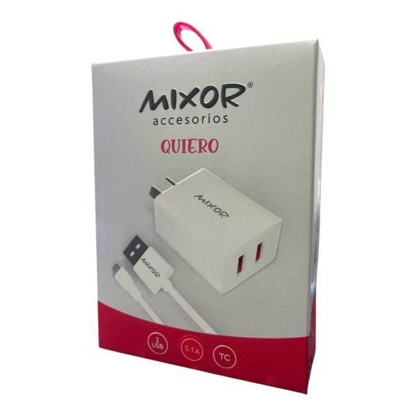 CARGADOR  MOD012 QUIERO 2USB+CABLE TIPO C 5.1A