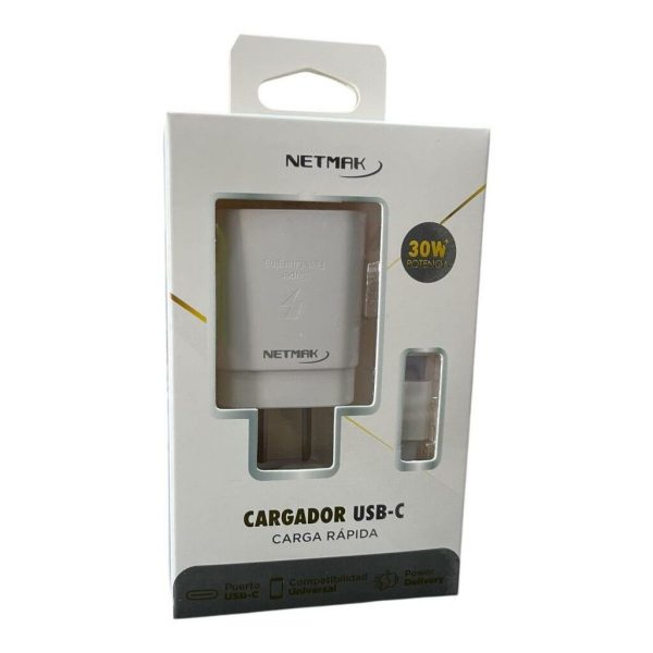 CARGADOR NETMAK USB-C+ CABLE TIPO C 30W NM-CP2