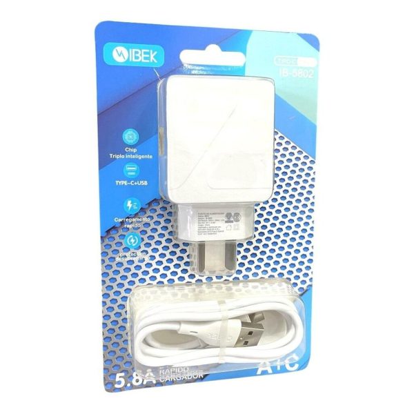 CARGADOR IBEK 5.8 A. USB + USB C IB-5802